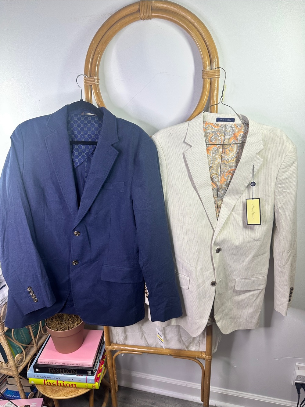 Mens NWT Alan Flusser Navy and Tan Jackets Sz M